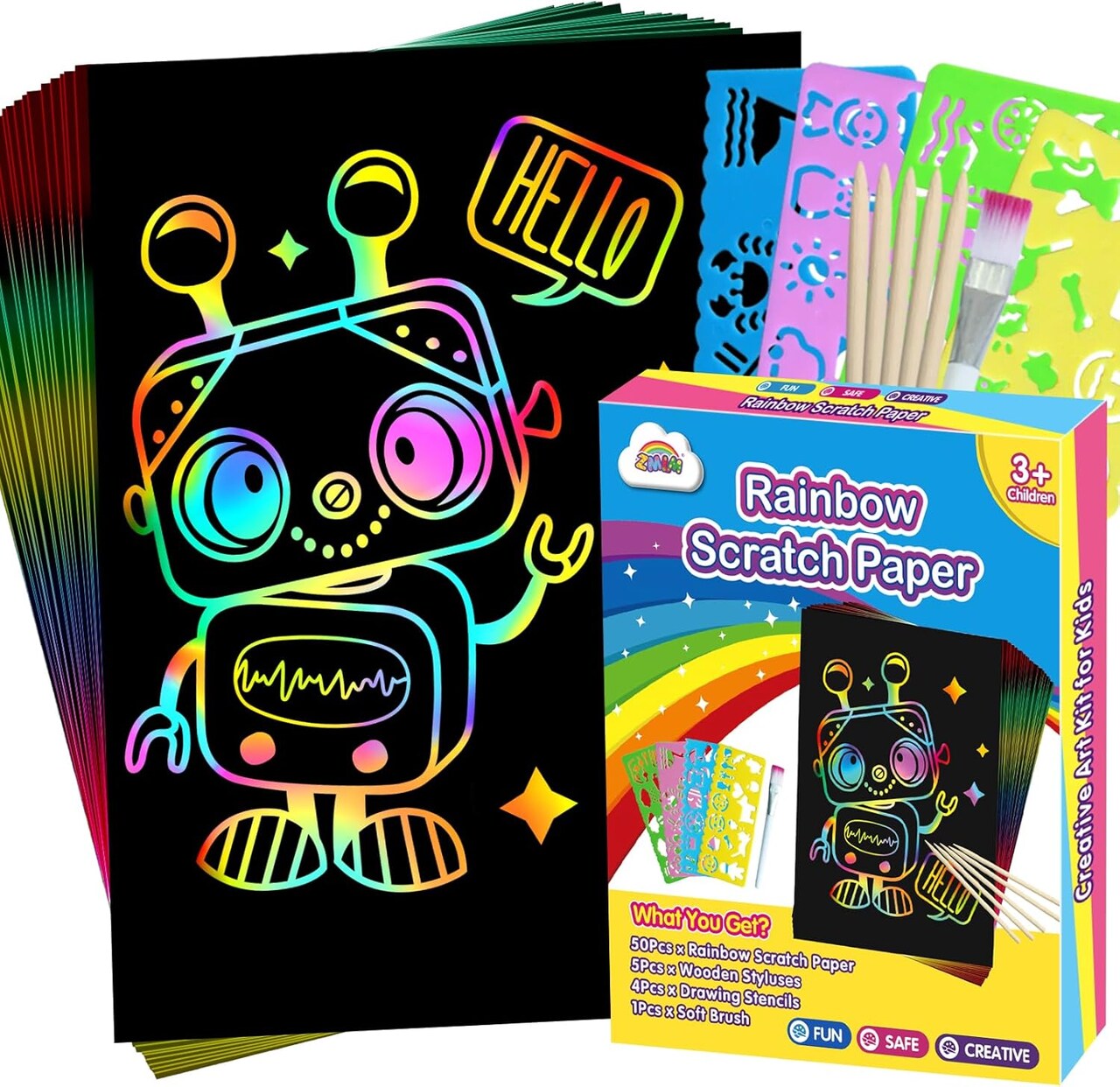 Scratch Art for Kids Toy: 60 Rainbow Scratch Paper Art Supplies Kits for Boy Girl Birthday Gift Arts Crafts Classroom Supplies for Kids Party Activities Halloween Christmas Stocking Stuffer Gift